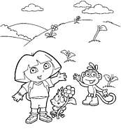 coloriage dora et babouche dans les fleurs